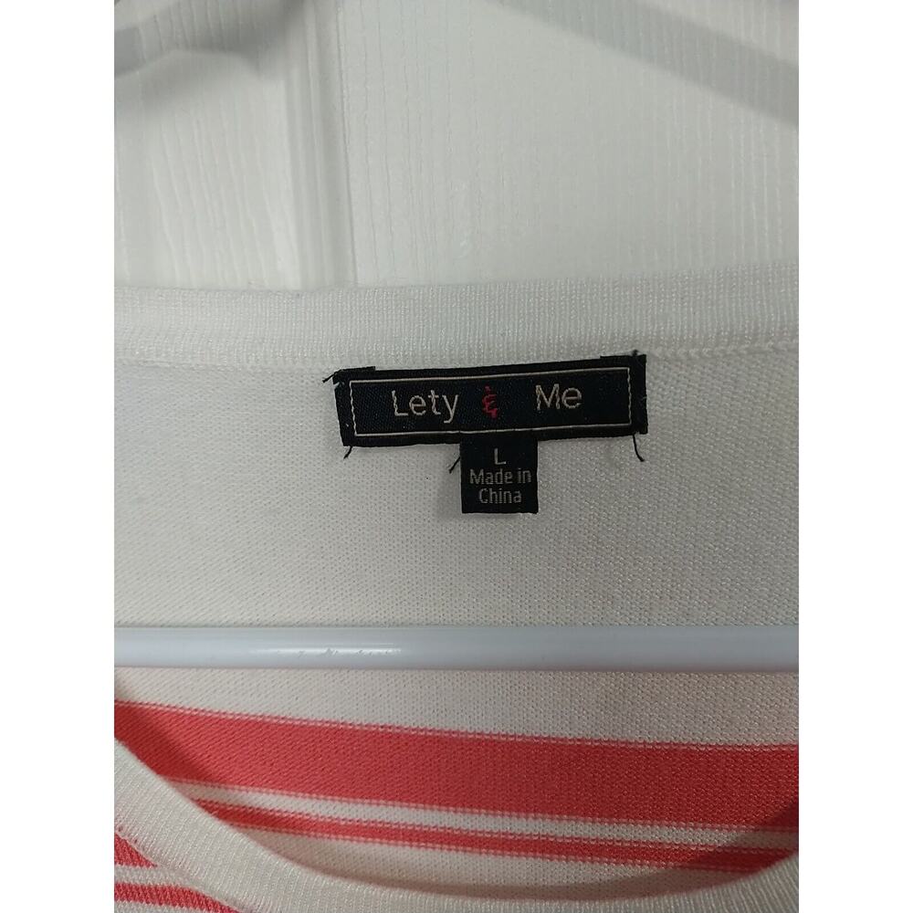 Lett & Me Woman's L Sweater Striped Nautical White Blue Pink Lightweight 3/4... - Picture 3 of 10